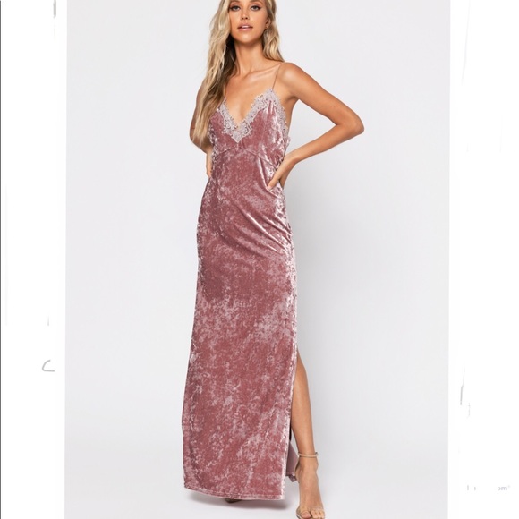 Tobi Dresses & Skirts - NWT Tobi Crush On You Rose Pink Velvet Maxi Slip Dress M Romantic Wedding